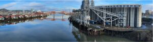 Historic Louis-Dreyfus Grain Elevator in central Portland, featuring state-of-the-art vessel loading and premier dock access.